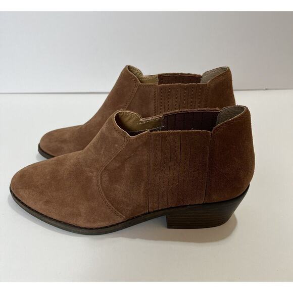Lucky Brand Womens Suede Ankle Boots Size 7.5 No Zip Chestnut Brown Boho Cowgirl - Picture 6 of 9